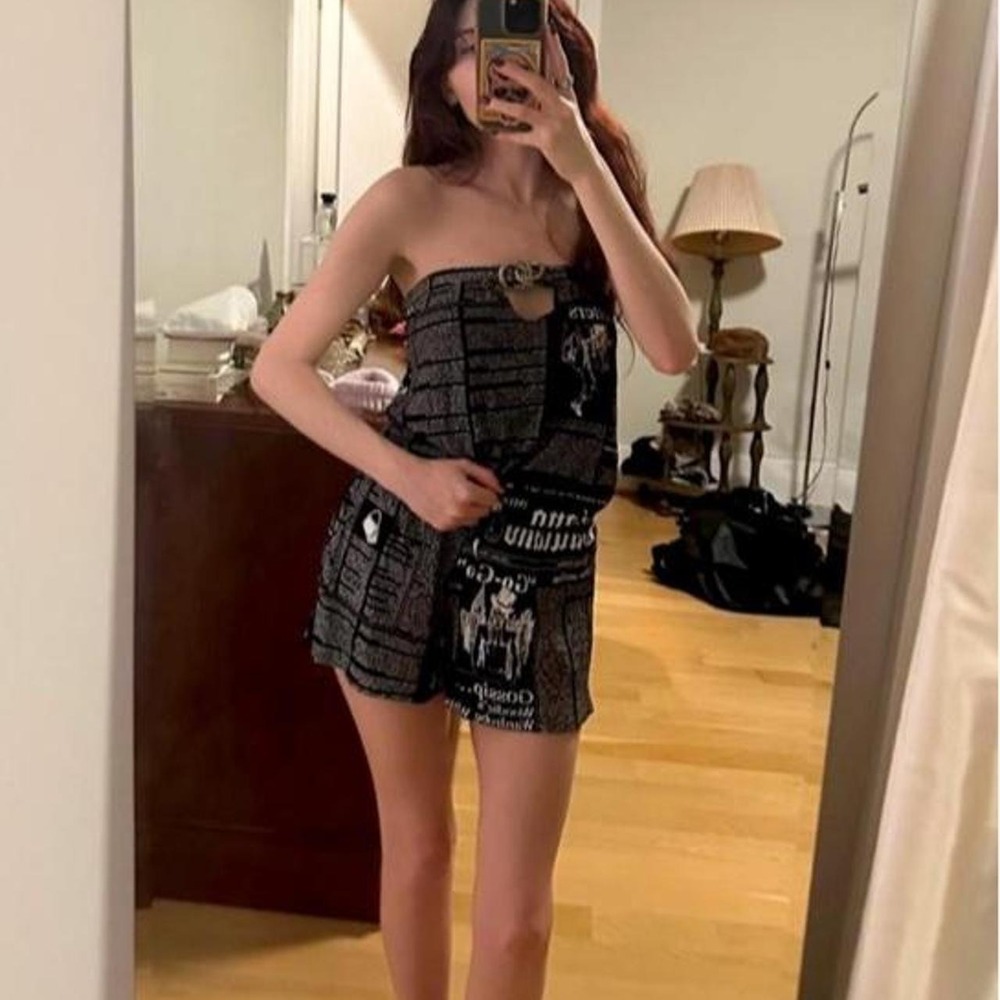 Galliano Vintage 2000's Newspaper Playsuit with Hardware - Picture 2 of 6